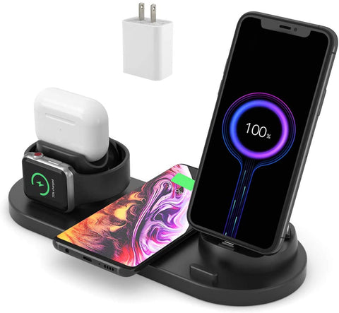 4 in 1 Smart Wireless Charger Station, Multiple Charging Station for Apple, Qi-Certified Fast Wireless Charging Dock Compatible for iPhone, iWatch series4 series5, Samsung Galaxy Series