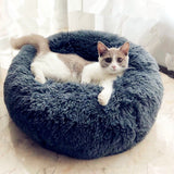 Round Plush Cat Bed House Soft Long Plush Cat Bed Round Pet Dog Bed For Small Dogs Cats Nest Winter Warm Sleeping Bed Puppy Mat