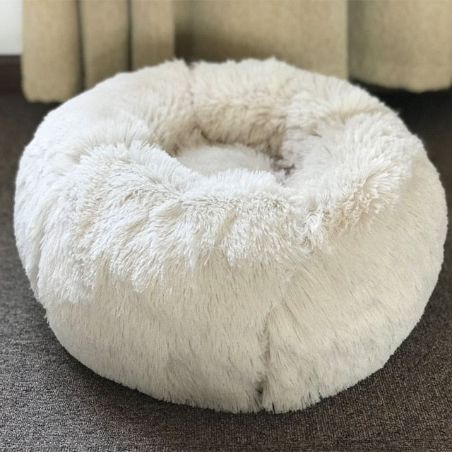Round Plush Cat Bed House Soft Long Plush Cat Bed Round Pet Dog Bed For Small Dogs Cats Nest Winter Warm Sleeping Bed Puppy Mat