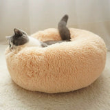 Round Plush Cat Bed House Soft Long Plush Cat Bed Round Pet Dog Bed For Small Dogs Cats Nest Winter Warm Sleeping Bed Puppy Mat