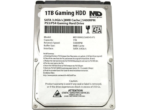 MDD 1TB 5400RPM 9.5mm 2.5" SATA 3.0Gb/s Gaming PS3/PS4 Internal Hard Drive