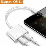 2in1 Dual Lightning Adapter Splitter Audio Earphone Charger For Apple iPhone US