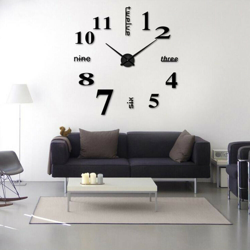 Large Wall Clock Big Watch Decal 3D Stickers Roman Numerals DIY Wall Modern Home