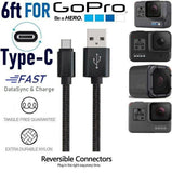 For GoPro Hero 5 6 7 8 - 6FT LONG TYPE-C USB CABLE CHARGING POWER CORD SYNC WIRE